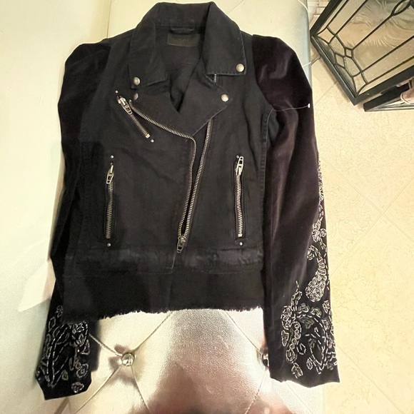 BlankNYC Black Denim and Velvet Embellished Jacket Small NWOT - Picture 3 of 9